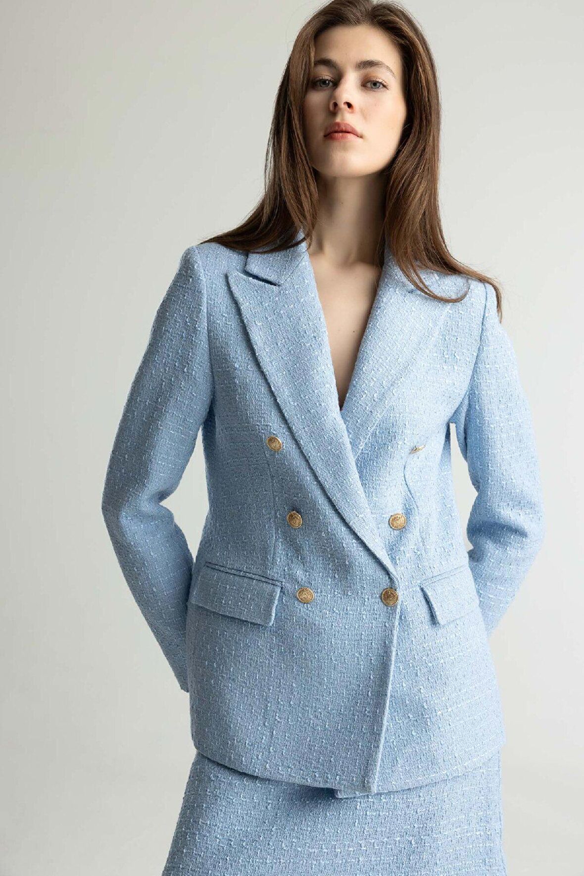 Regular Fit Ceket Yaka Tweed Blazer Ceket