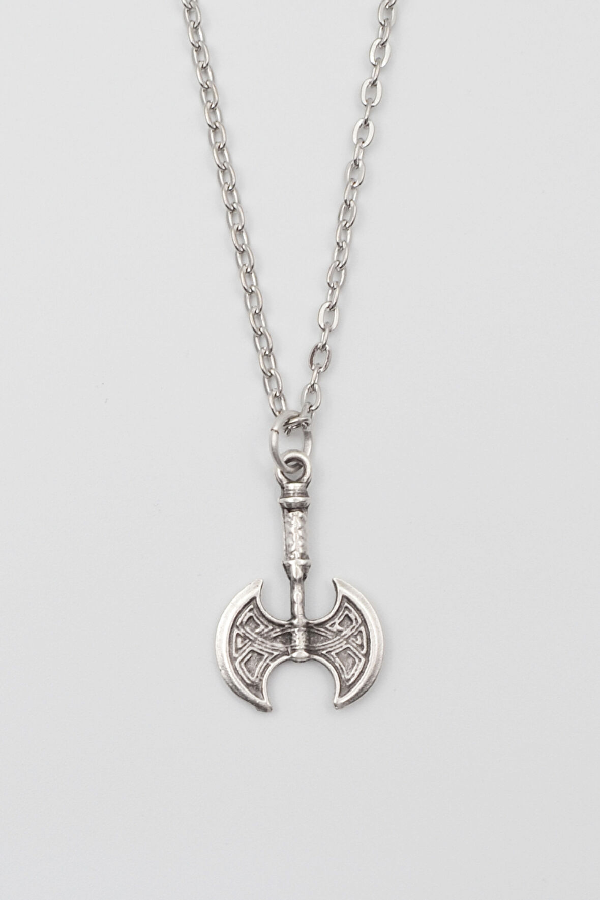 Modern Viking Balta Kolye - Düz Ezme İthal Zincirli Unisex Gümüş Kaplama - 60 cm