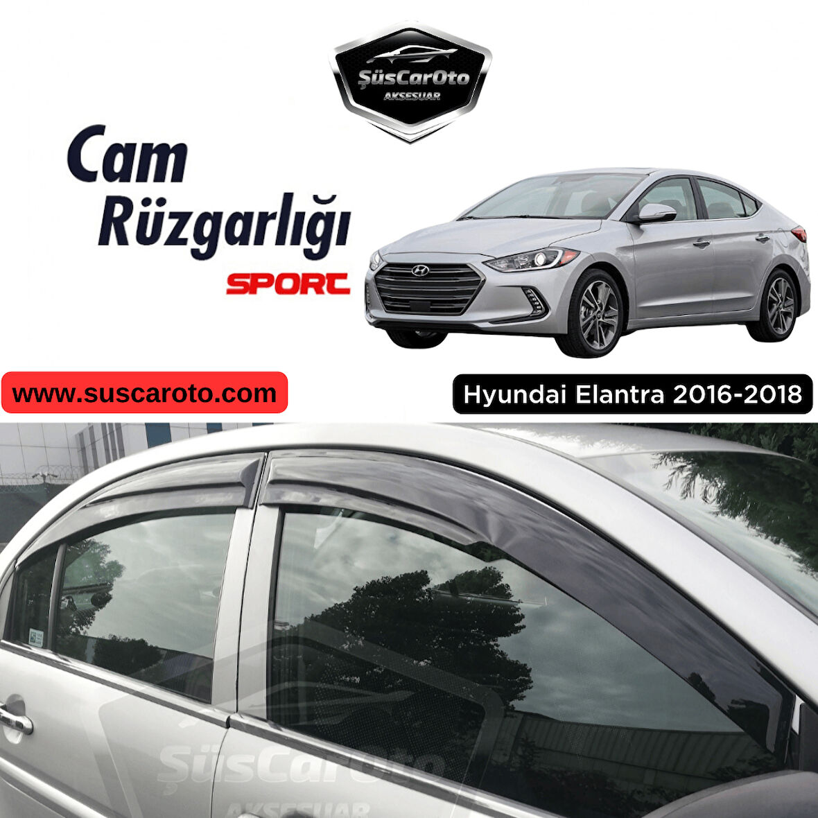 Hyundai Elantra 2016-2018 Uyumlu Mugen Cam Rüzgarlığı Seti Piano Black 4'lü İthal Parlak Siyah