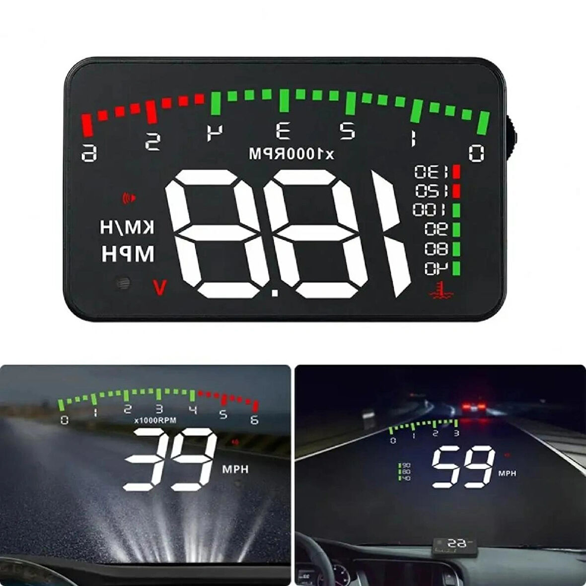 HpyTech Araç Hız Göstergesi Dijital Ekran ,KM/H MPH RPM Voltaj Su Sıcaklığı ,Yansımalı Göstergeli , OBD2 HUD