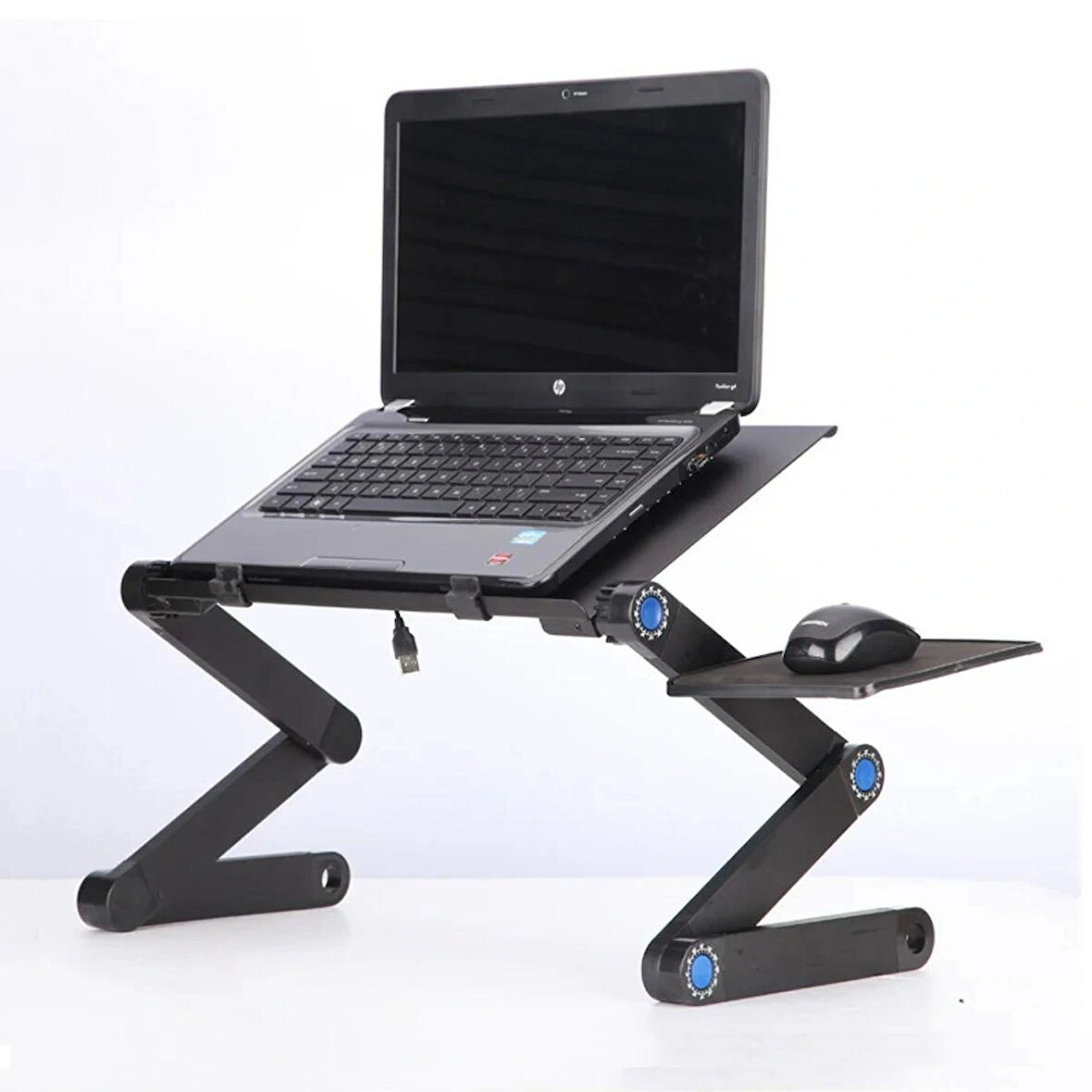 HpyTech Laptop Masası Katlanabilir | Çift Fanlı, Soğutucu Sistemli, Mouse Alanlı Taşınabilir Sehpa