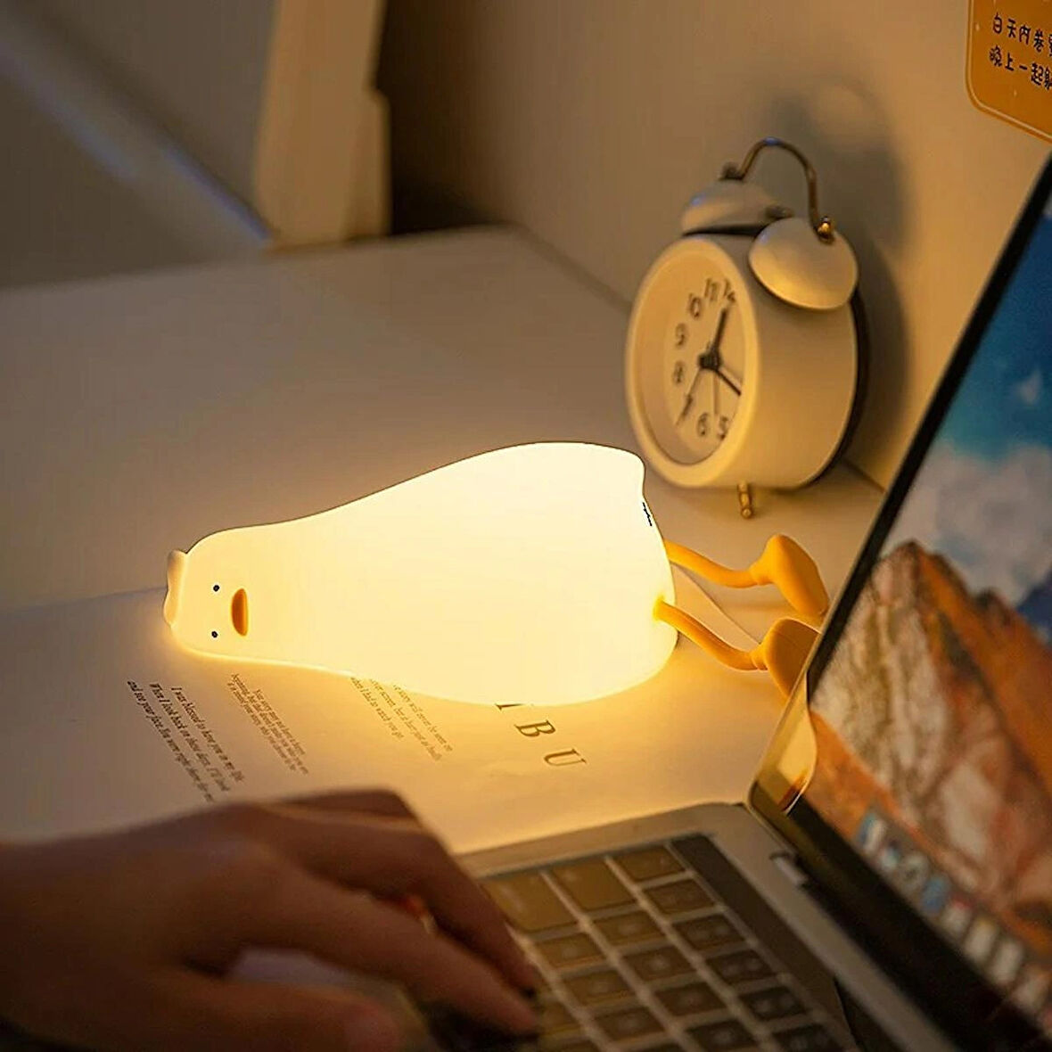 HpyTech Sevimli Ördek Tasarımlı Dokunmatik LED Işıklı  Şarjlı Gece Lambası 