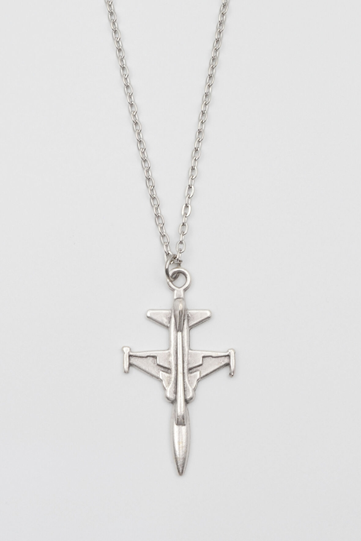 Modern F-5 Tiger Uçak Kolye - Düz Ezme İthal Zincirli Unisex Gümüş Kaplama - 60 cm