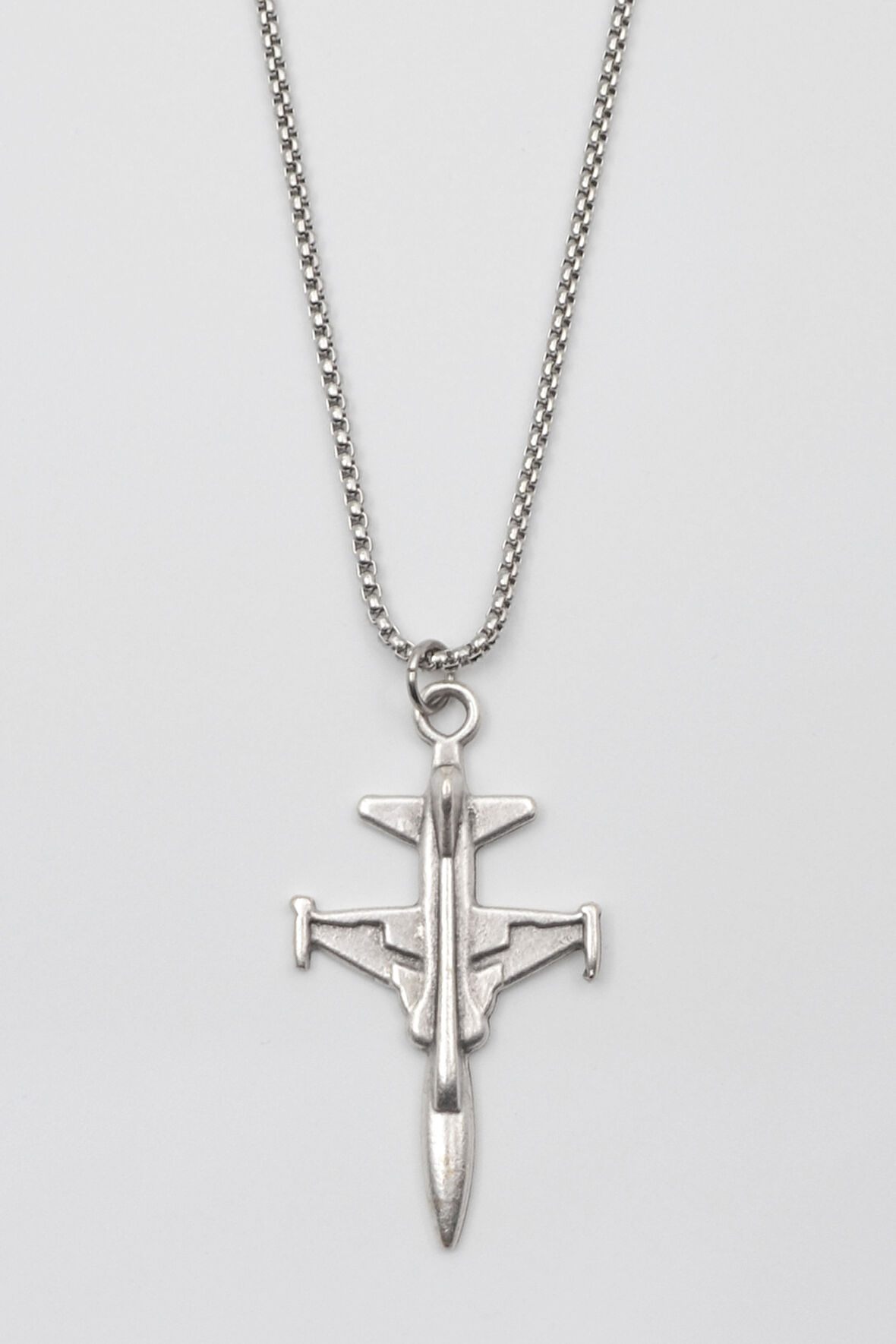 F-5 Tiger Jet Uçağı Kolye - Örme İthal Zincirli Unisex Gümüş Kaplama Havacılık Takısı - 60 cm