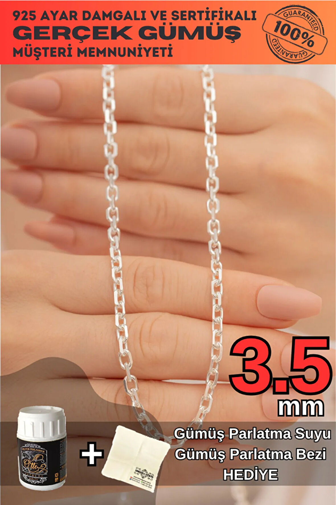 Kadın Gümüş Kolye - 3.5mm Forse Model 925 Ayar kadın Gümüş Kolye Zincir