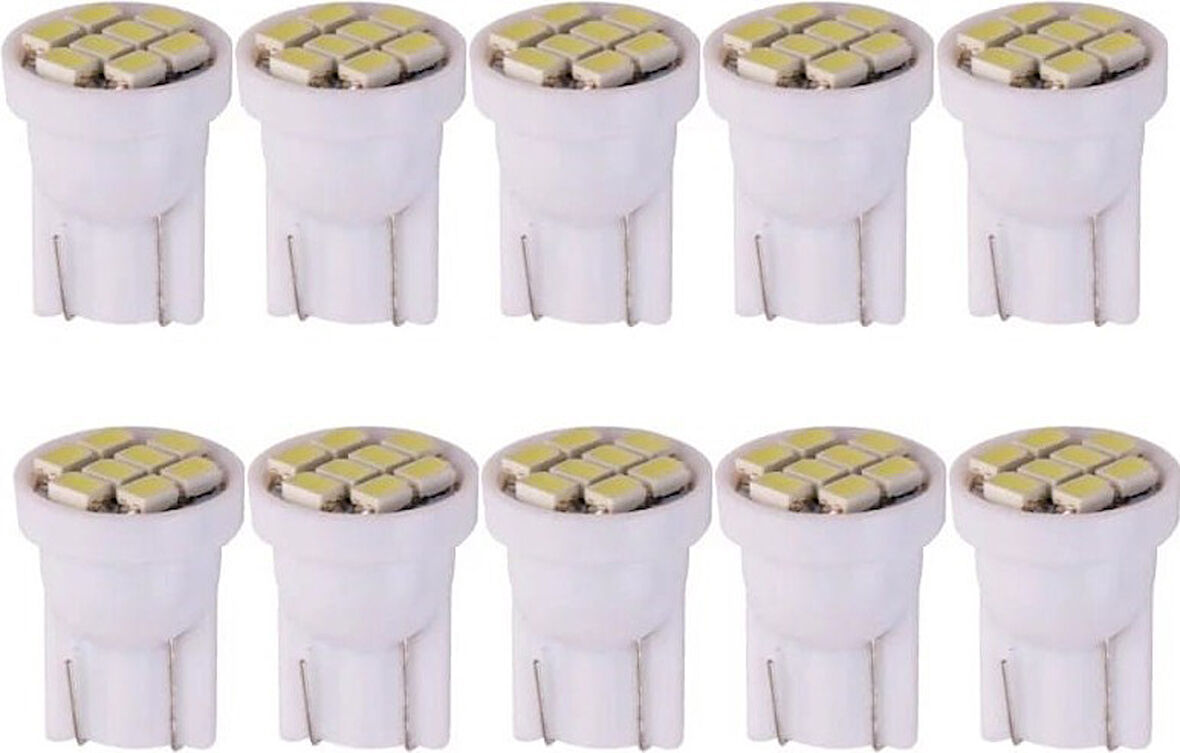 Balp 10 Adet Süper Güçlü Mini T10 LED 8 Ledli 12 Volt Mini T10 LED Turuncu Renk