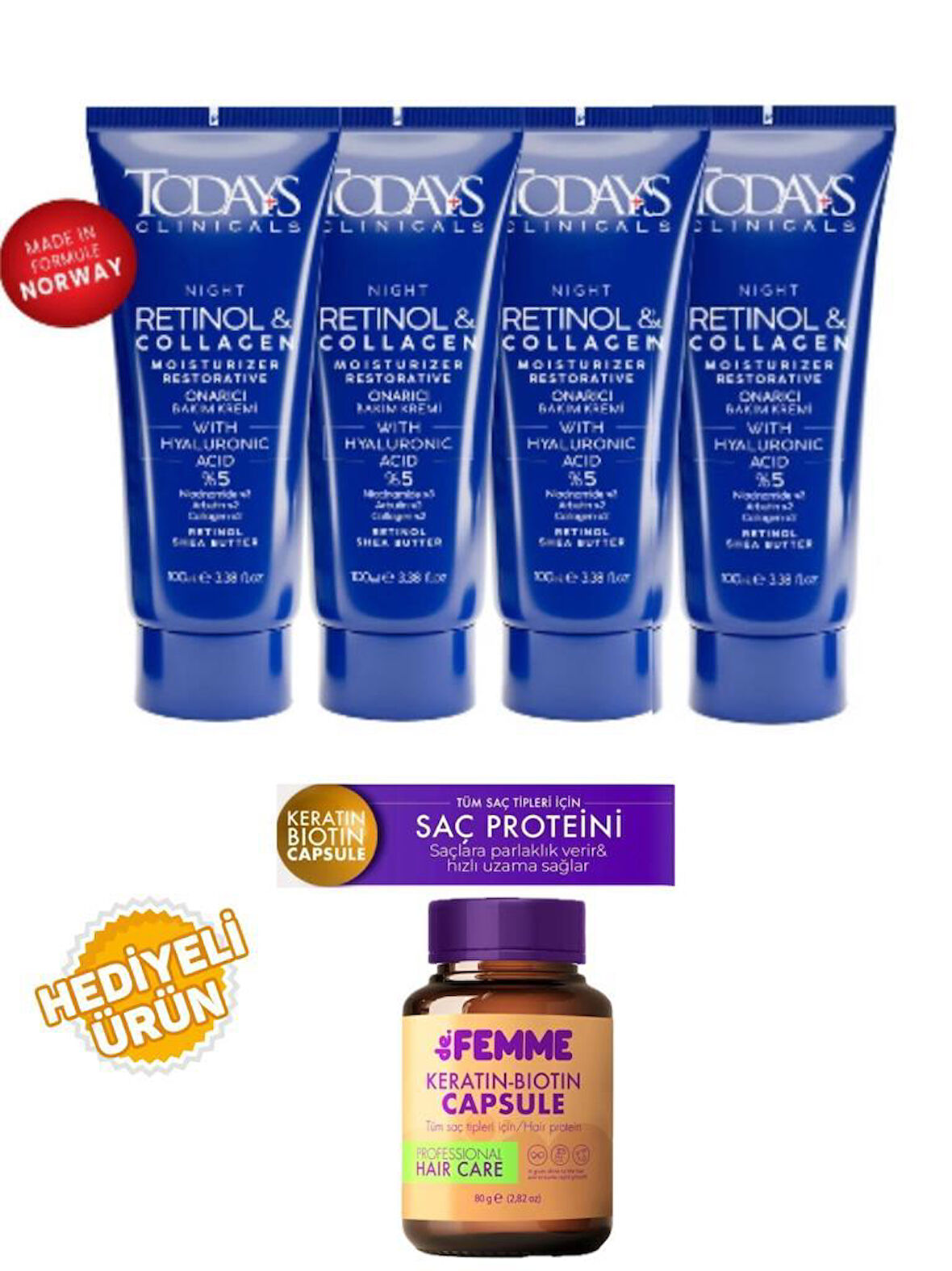 Todays Clinicals Onarıcı Krem 100ml 4 Adet+De femme Saç Proteini Hediyeli