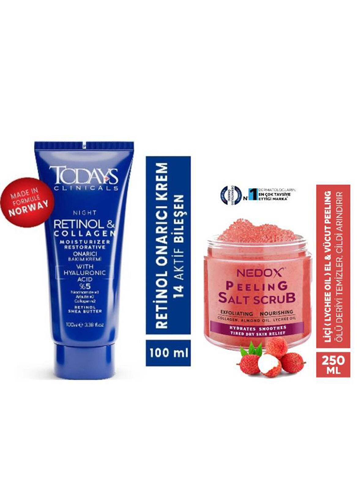 Todays Clinicals Onarıcı Krem 100ml+NEDOX Liçi (LYCHEE OİL) Besleyici, Arındırıcı Ve Nemlendirici El & Vücut Peelingi 250 ml