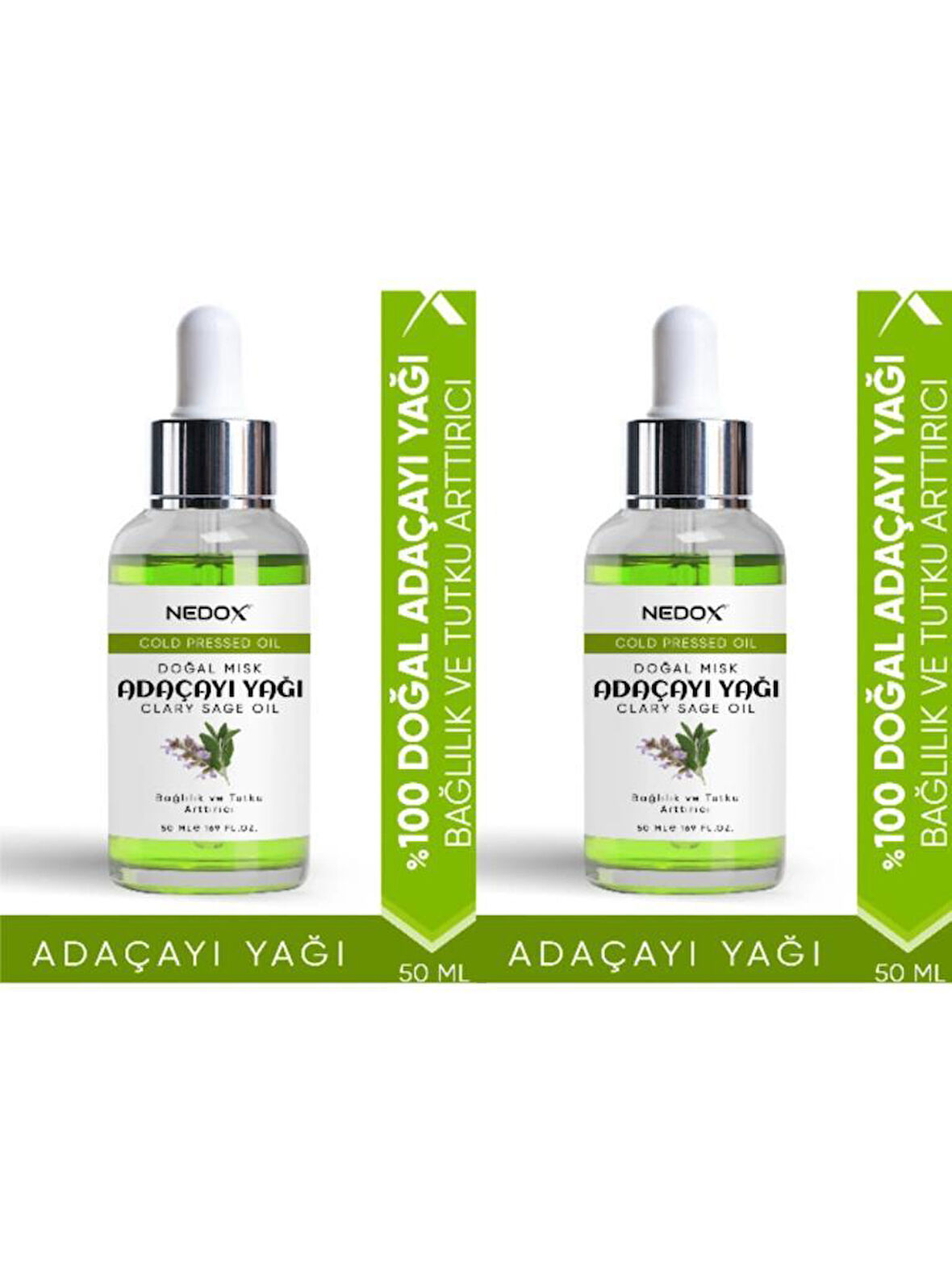 NEDOX 2 Adet Misk Adaçayı Yağı %100 Doğal Bağlılık Ve Tutku Arttırıcı Clary Sage Oil 50 Ml