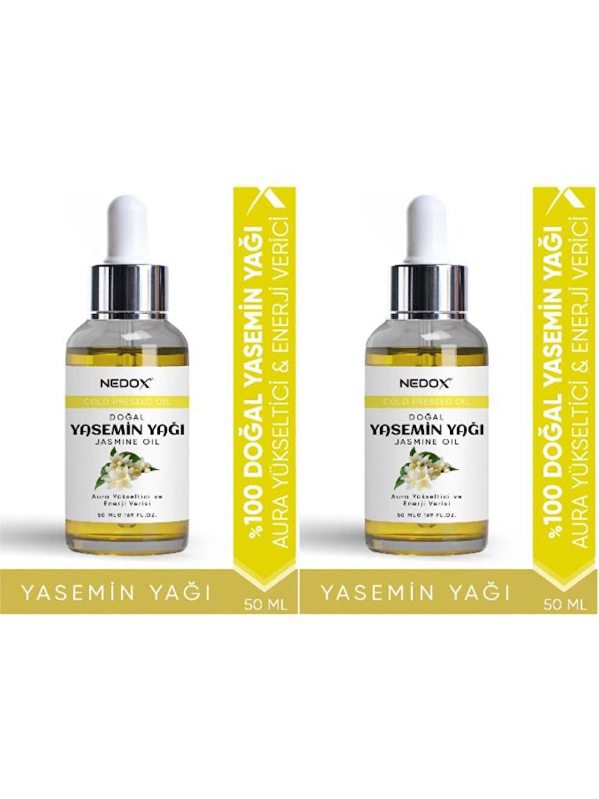 NEDOX 2 Adet Yasemin Yağı %100 Doğal Bitkisel Aura Yükseltici & Enerji Verici Jasmine Oil 50 Ml