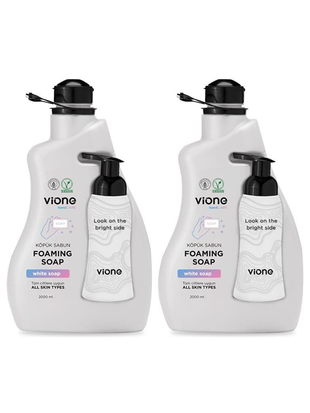 vione 2 Adet Köpük Sabun El ve Yüz İçin Beyaz Sabunlu 2 lt (Köpük Yapıcı Sabunluk Hediyeli)