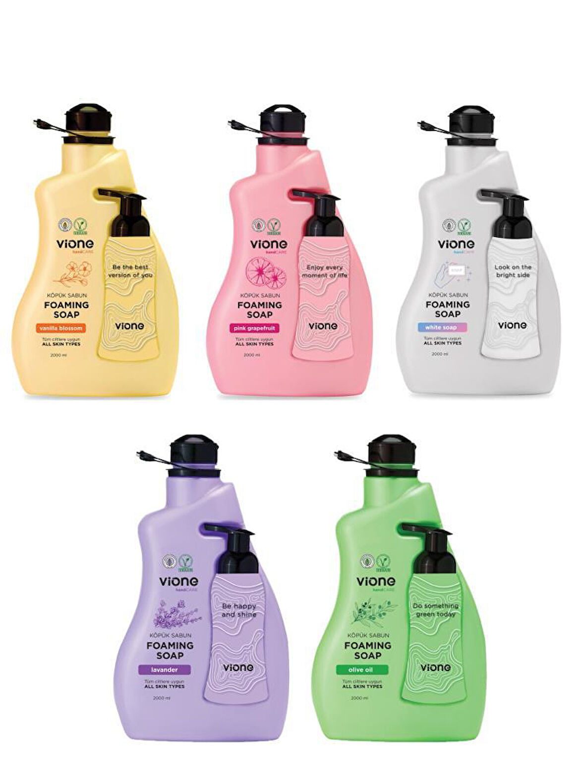 vione 5'Li Set Köpük Sabun El ve Yüz İçin 2 lt (Köpük Yapıcı Sabunluk Hediyeli)