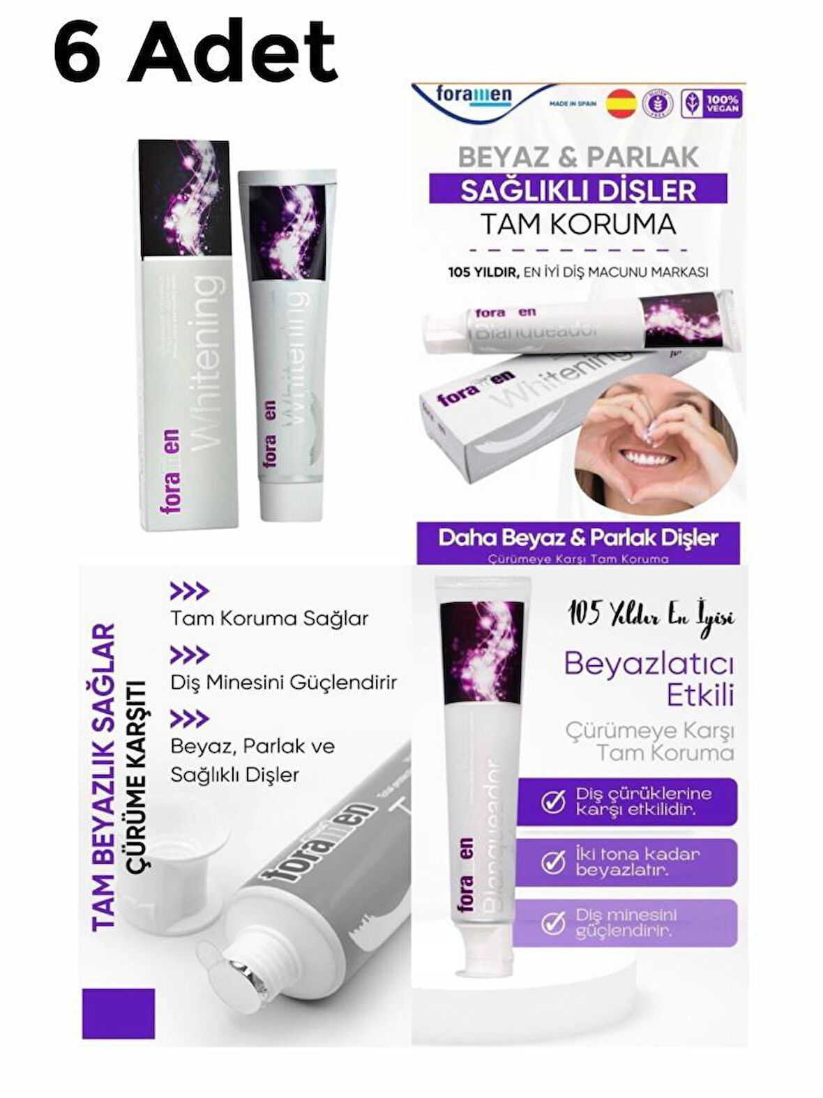 Foramen 6 Adet Whitening Beyazlatıcı Büyük Boy Diş Macunu 125 gr
