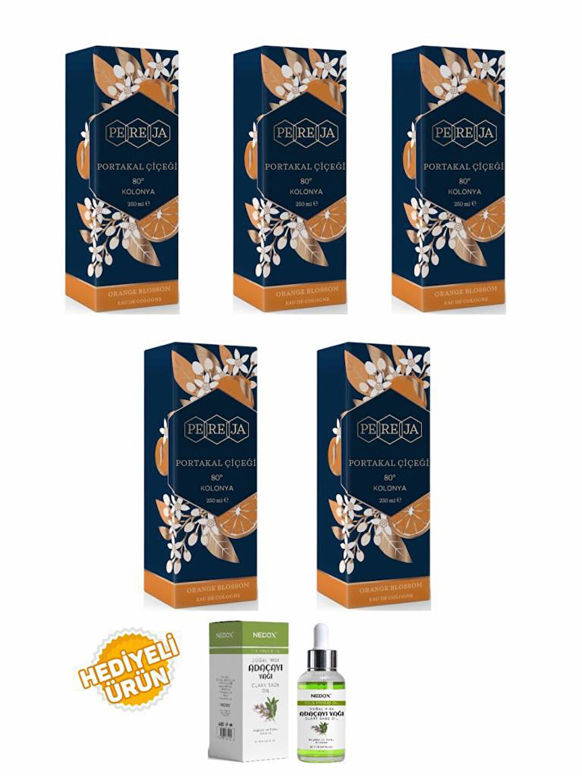 Pereja Portakal Çiçeği Kolonya 250 ml Cam Şişe 5 Li Set