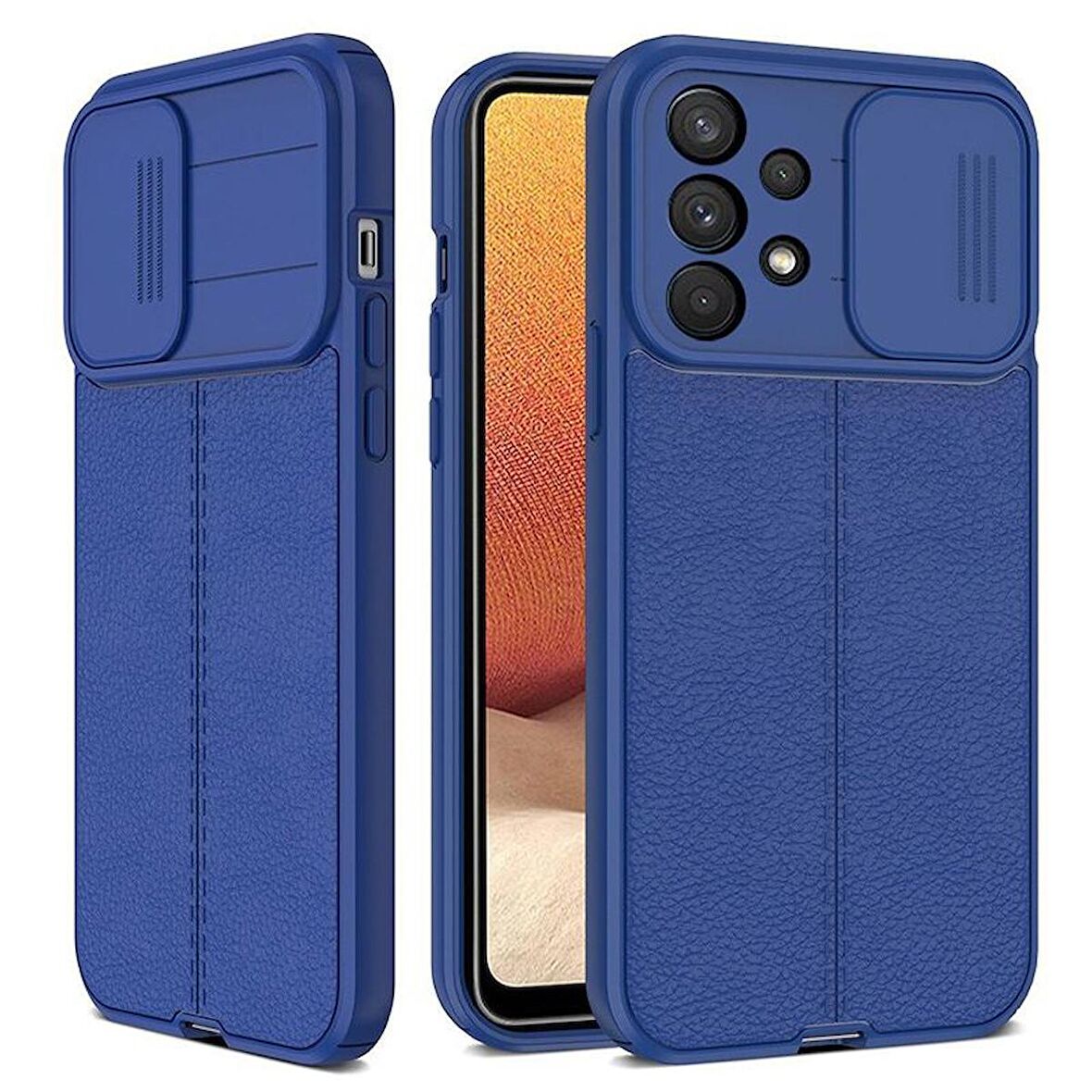 Gpack Samsung Galaxy A13 4G Kılıf Kamera Sürgülü Deri Dokulu Mat Silikon 