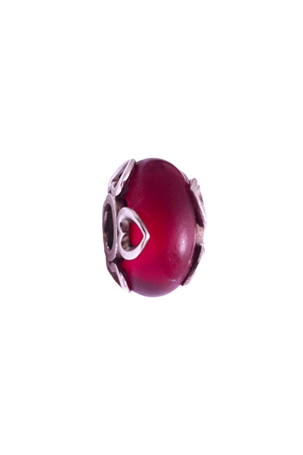 Buzlu Mat Kırmızı Murano Charm | 925 Ayar Gümüş