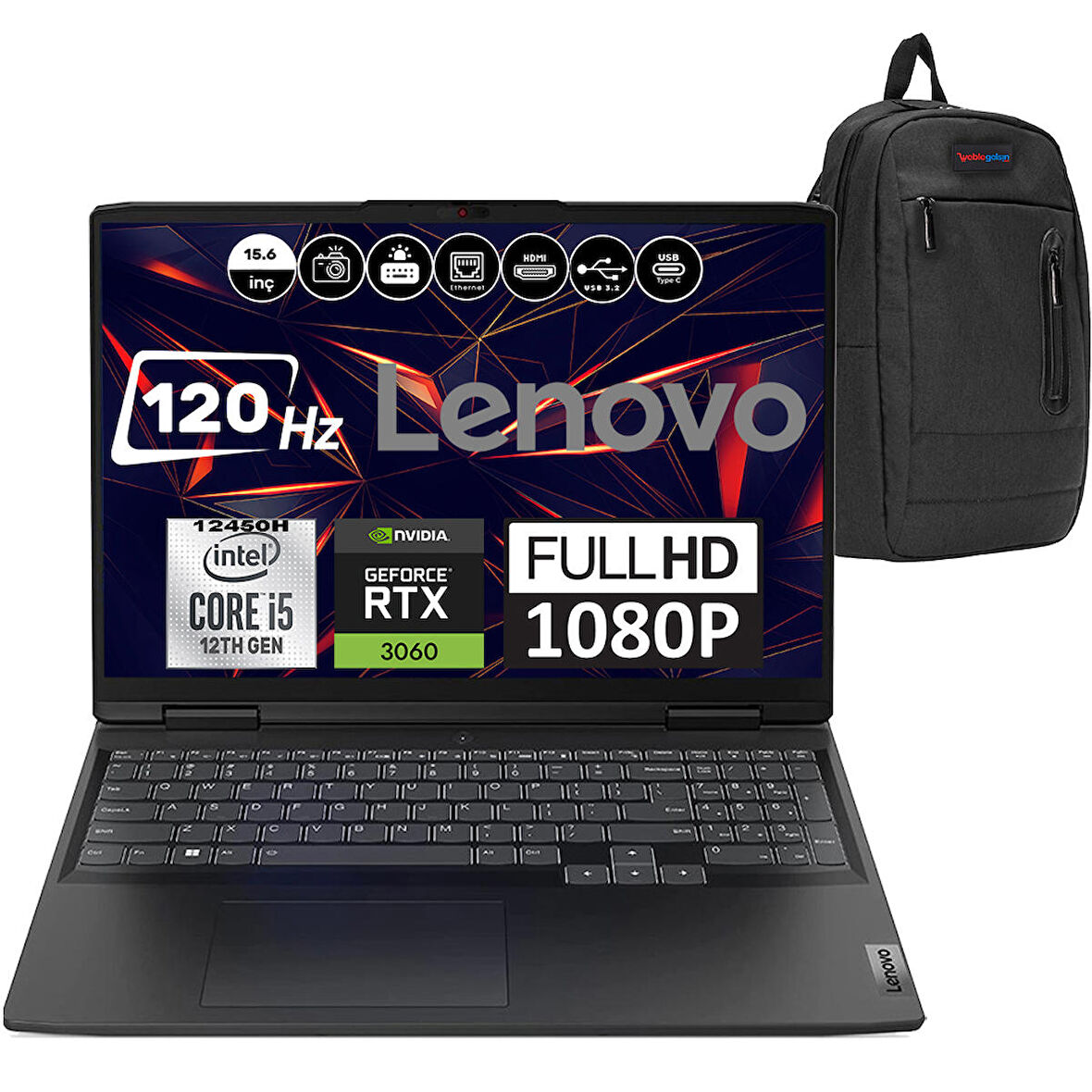 Lenovo Ideapad Gaming 3 İntel Core i5 12450H 16GB 512GB SSD 6GB RTX3060 120HZ 15.6″ Windows 11 Home Taşınabilir Bilgisayar 82S9010XTXH01 + Weblegelsin Çanta