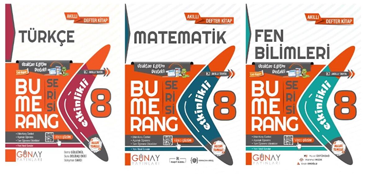 GÜNAY YAYINLARI 8. Sınıf Bumerang Serisi Türkçe - Matematik - Fen Bilimleri Konu Anlatımlı ve Etkinlikli Soru Bankası (3 Kitap)