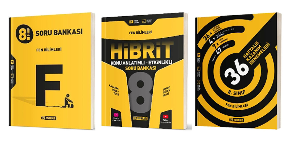 HIZ YAYINLARI 8. Sınıf Fen Bilimleri Soru Bankası + Hibrit Soru Bankası (Konu Anlatımlı - Etkinlikli) + 36 Haftalık Deneme
