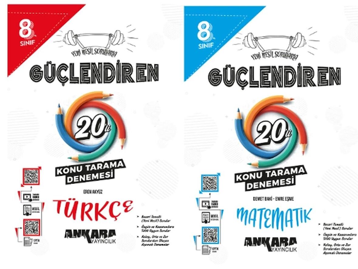 ANKARA YAYINCILIK 8.⁠ ⁠Sınıf Güçlendiren Türkçe - Matematik 20'li Konu Tarama Denemeleri (2 Kitap)