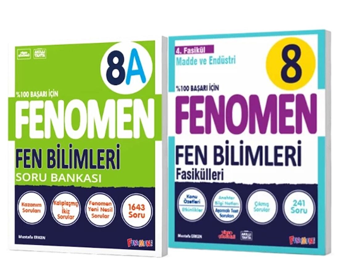 FENOMEN YAYINLARI 8. SINIF Fen Bilimleri A Soru Bankası + Fen Bilimleri 4. Fasikül (Madde Ve Endüstri) (2 KİTAP)