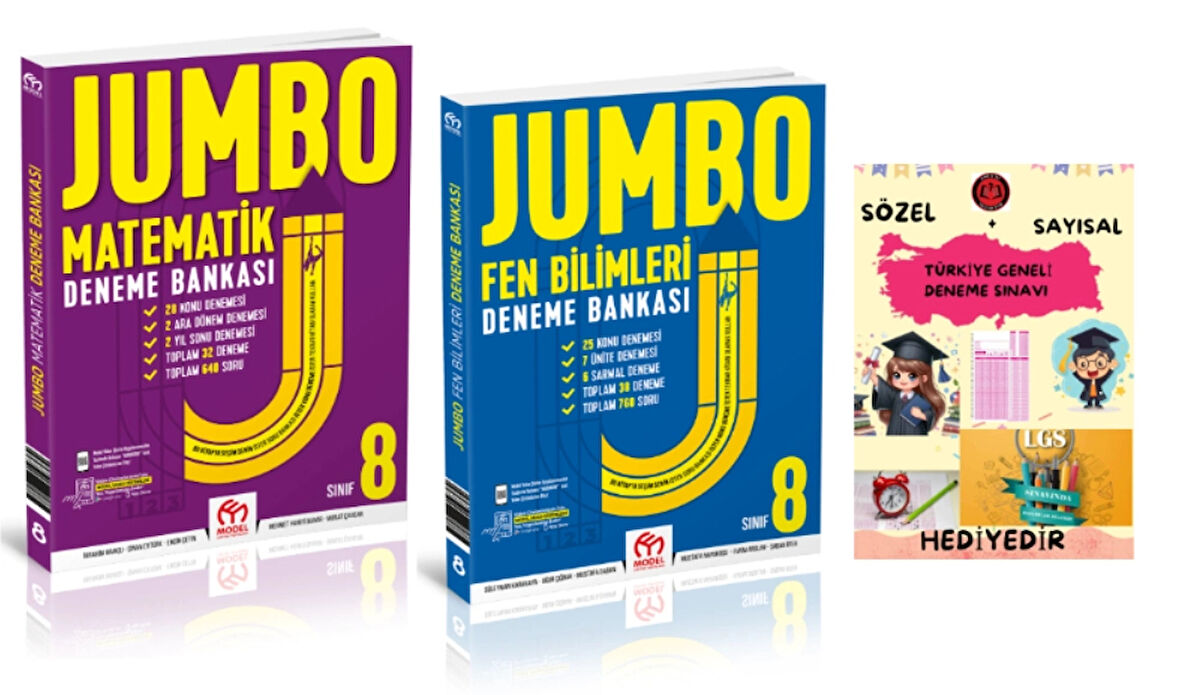 MODEL EĞİTİM YAYINLARI 8. Sınıf Jumbo Matematik Fen Bilimleri Deneme Bankası