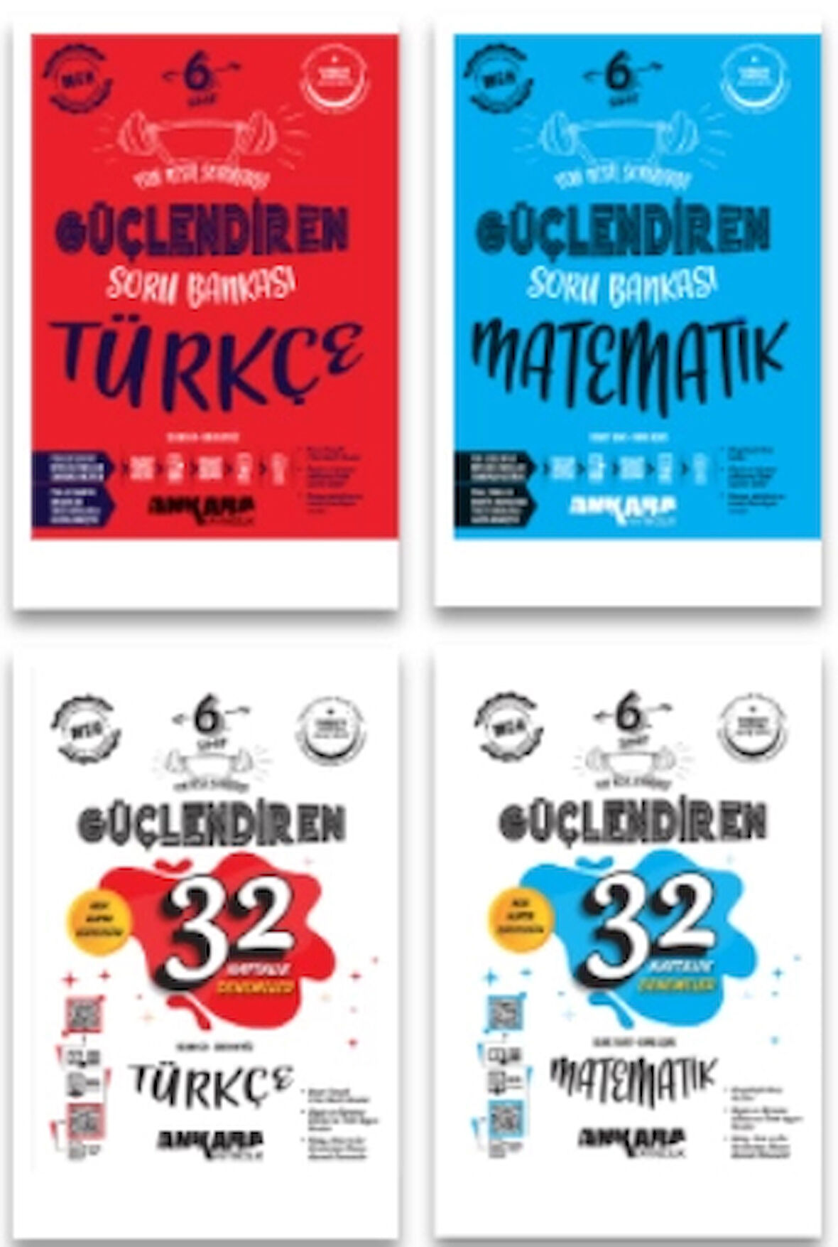 ANKARA YAYINCILIK 6. Sınıf Türkçe - Matematik Güçlendiren Soru Bankaları ve 32 Haftalık Denemeler