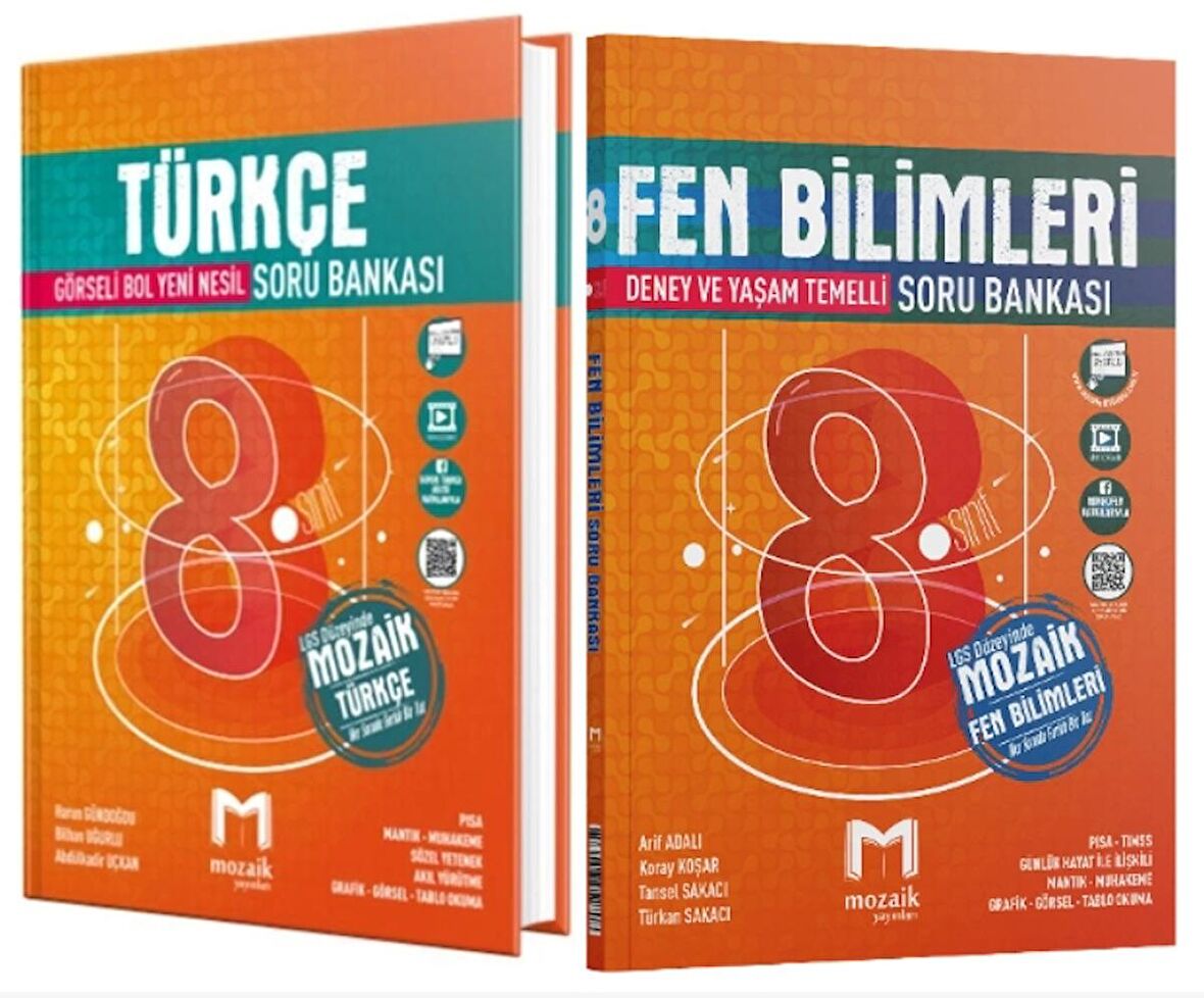 MOZAİK YAYINLARI 8. Sınıf Türkçe - Fen Bilimleri Soru Bankası (2 Kitap)