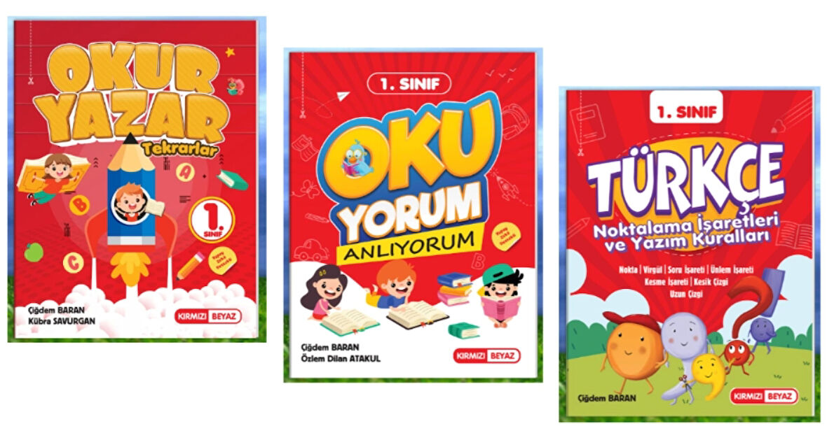 KIRMIZI BEYAZ YAYINLARI 1.SINIF 2.DÖNEM TEKNO OKUR YAZAR - OKUYORUM - NOKTALAMA İŞARETLERİ 3'LÜ SET