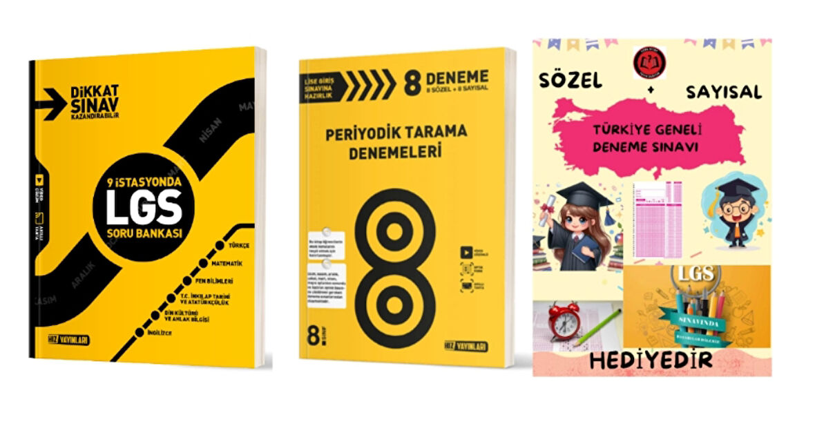 HIZ YAYINLARI 9 İSTASYONDA LGS TÜM DERSLER SORU BANKASI + LGS PERİYOTİK 8'Lİ GENEL DENEME + HEDİYE