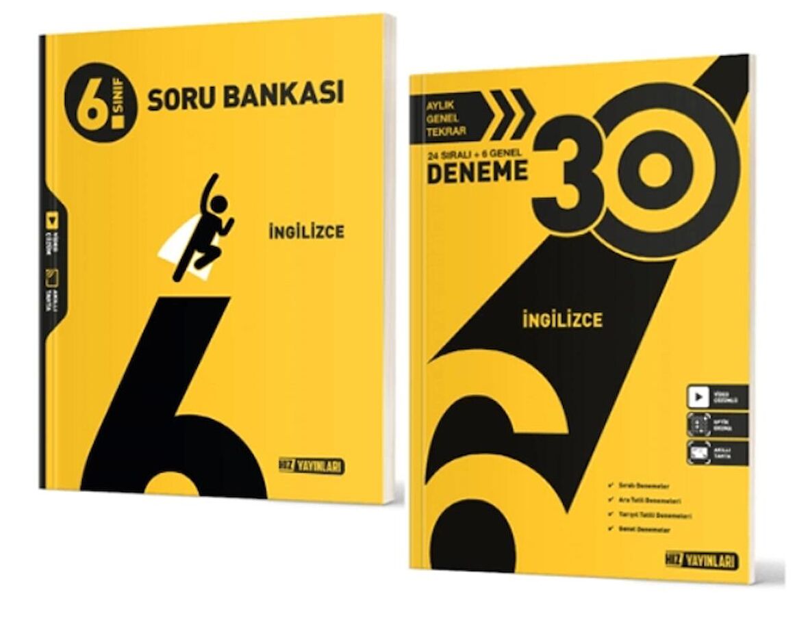 HIZ YAYINLARI 6. SINIF İNGİLİZCE SORU BANKASI VE 30lu Deneme (2 Kitap)