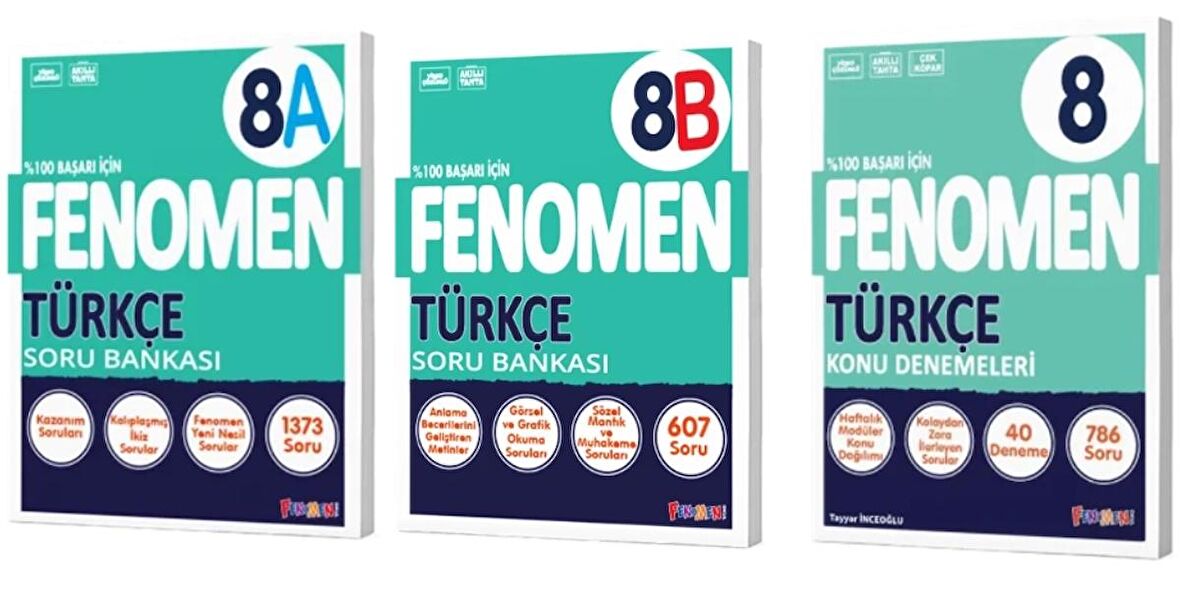 FENOMEN YAYINCILIK 8. Sınıf Türkçe A+B Soru Bankası + Türkçe Konu Denemeleri (3 Kitap)