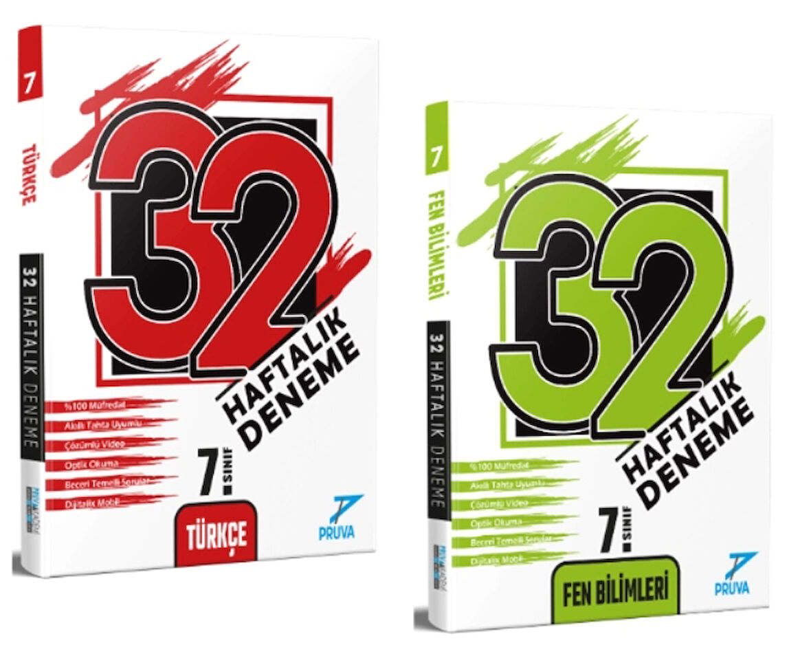 PRUVA AKADEMİ YAYINLARI 7.SINIF 32 HAFTA TÜRKÇE+FEN BİLİMLERİ DENEME