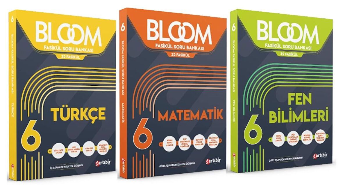 ARTIBİR YAYINLARI 6. Sınıf Bloom Türkçe + Matematik + Fen Bilimleri Fasikül Soru Bankası (3 Kitap)