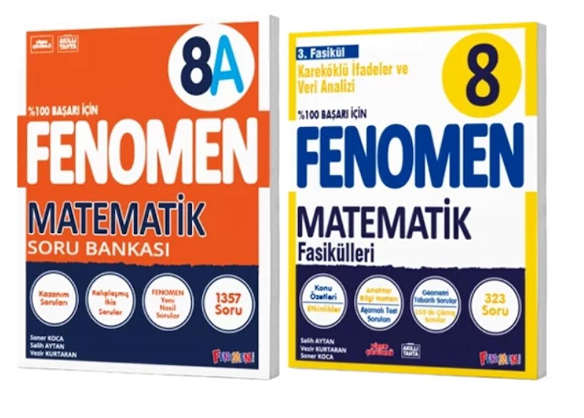 FENOMEN YAYINLARI 8. SINIF Matematik A Soru Bankası ve Matematik 3. Fasikül (Kareköklü İfadeler ve Veri Analizi)(2 KİTAP)