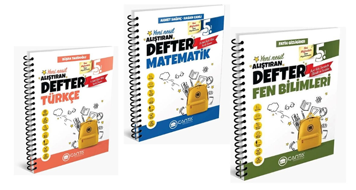 ÇANTA YAYINLARI 5. SINIF TÜRKÇE + MATEMATİK + FEN BİLİMLERİ OKULA YARDIMCI ÖĞRETEN DEFTER