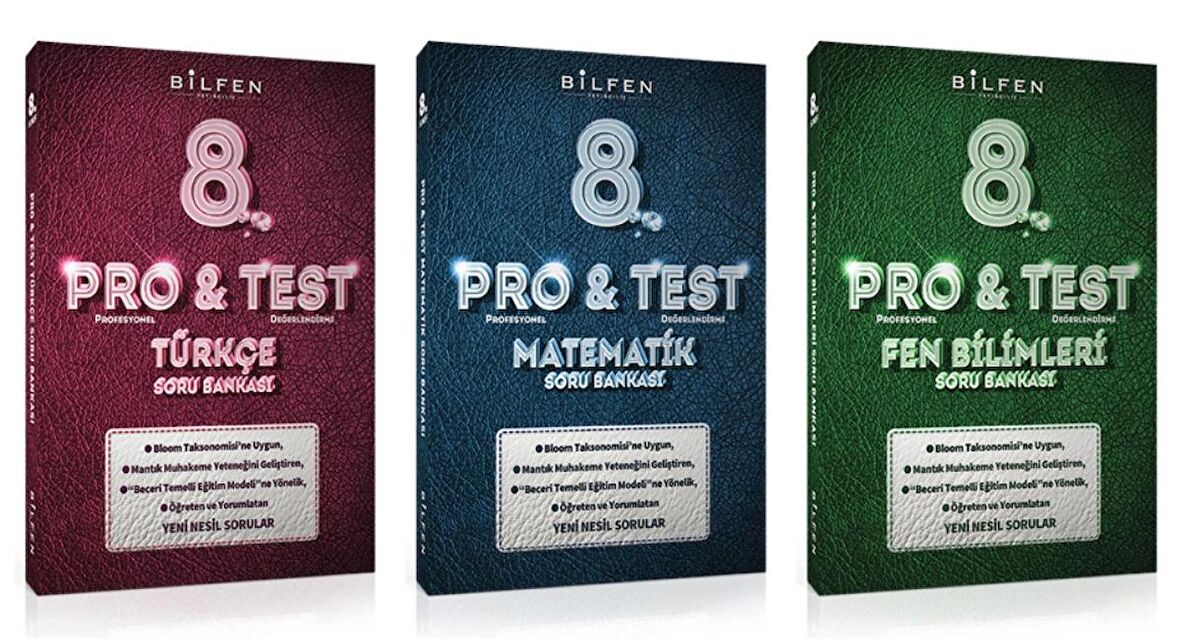 BİLFEN PRO&TEST  8. Sınıf Türkçe - Matematik ve Fen Bilimleri Soru Bankası (3 Kitap)