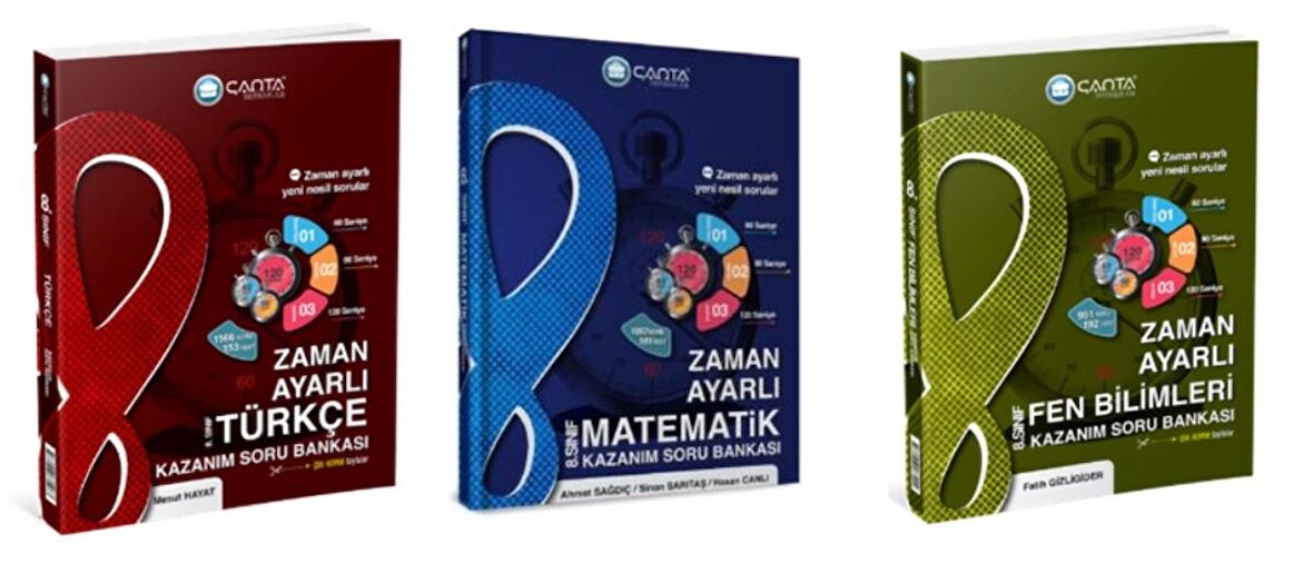 ÇANTA YAYINCILIK 8.SINIF Türkçe - Matematik ve Fen Bilimleri Zaman Ayarlı Kazanım Soru Bankası (3 Kitap)