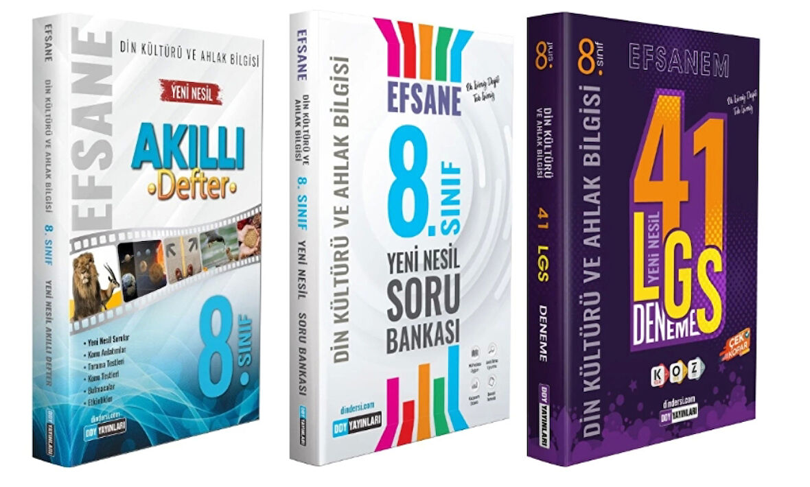 DDY YAYINLARI 8.Sınıf Din Kültürü ve Ahlak Bilgisi Efsane Akıllı Defter +Soru Bankası + LGS Efsane 41 Deneme