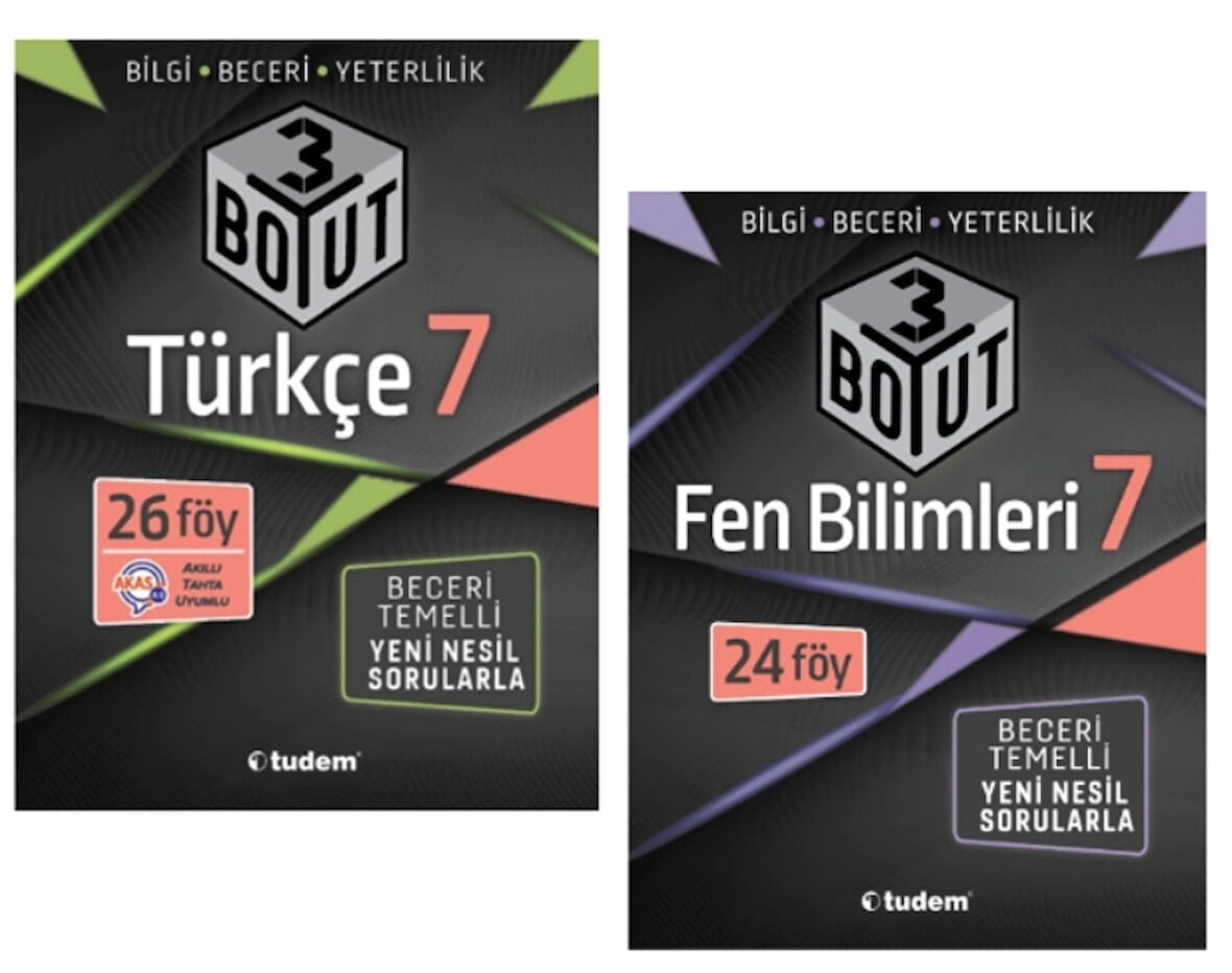 TUDEM YAYINLARI 7.SINIF 3 BOYUT TÜRKÇE - FEN BİLİMLERİ BECERİ TEMELLİ SORU BANKASI