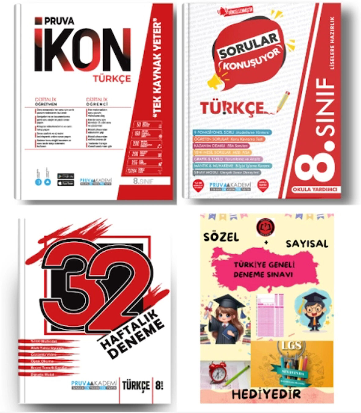 PRUVA AKADEMİ YAYINLARI 8.SINIF TÜRKÇE İKON SORU BANKASI+32 HAFTA TÜRKÇE DENEME+TÜRKÇE SORULAR KONUŞUYOR+HEDİYE