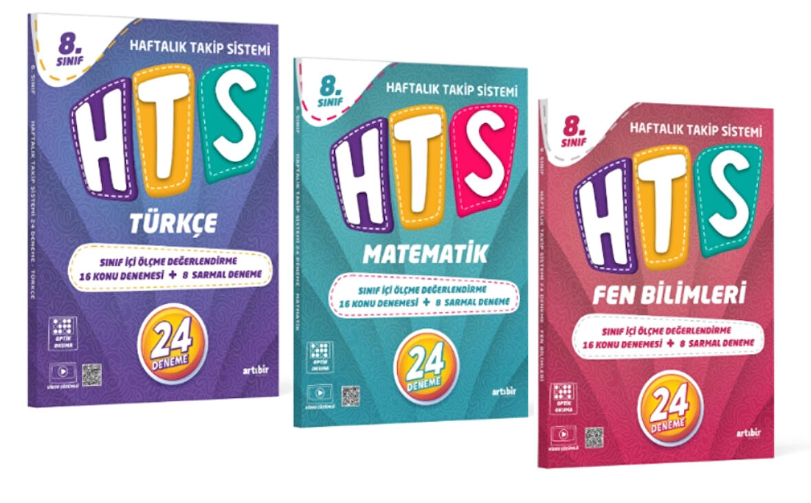 ARTIBİR YAYINLARI LGS 8.SINIF HTS TÜRKÇE - MATEMATİK - FEN BİLİMLERİ HAFTALIK TAKİP SİSTEMİ 24 DENEME