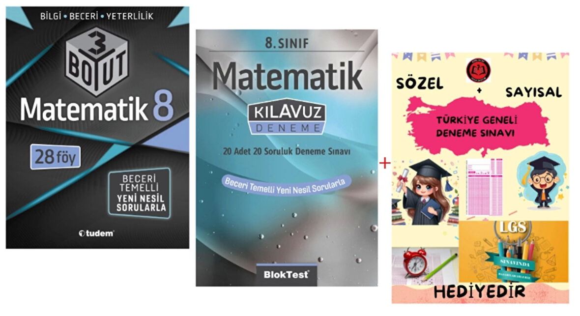 TUDEM YAYINLARI LGS MATEMATİK 3 BOYUT BECERİ TEMELLİ SORU BANKASI - MATEMATİK KLAVUZ DENEME - HEDİYE