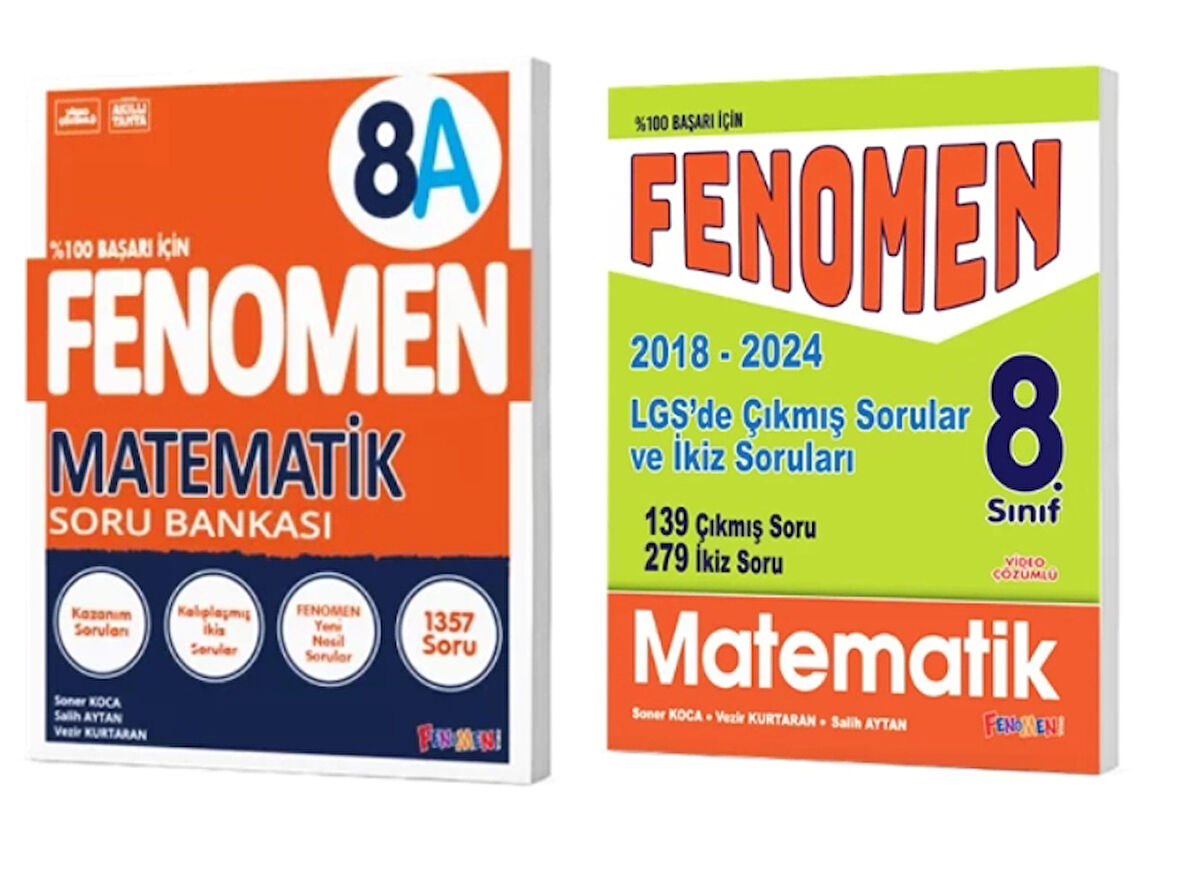 FENOMEN YAYINLARI 8. SINIF Matematik A Soru Bankası + LGS Matematik Çıkmış Sorular Ve İkiz Soruları (2018-2024) (2 KİTAP)
