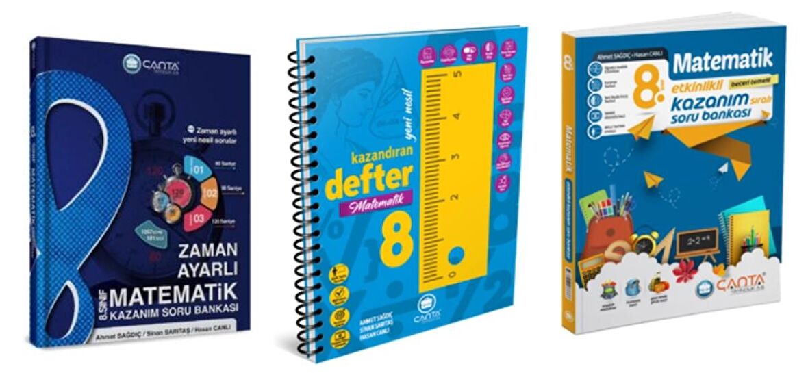 Çanta Yayıncılık 8. Sınıf Matematik Kazandıran Defter - Etkinlik Kazanım Soru Bankası ve Zaman Ayarlı Kazanım Soru Bankası (3 Kitap)