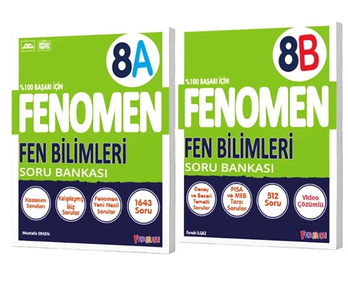 FENOMEN YAYINLARI 8. SINIF Fen Bilimleri A+B Soru Bankası  (2 KİTAP)