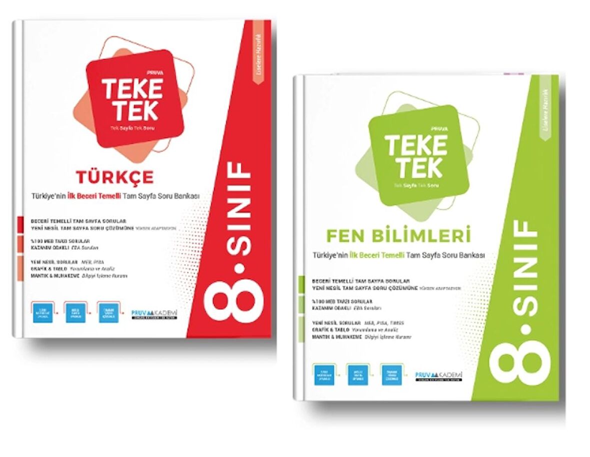 PRUVA AKADEMİ YAYINLARI 8.SINIF TÜRKÇE + FEN BİLİMLER TEKE TEK