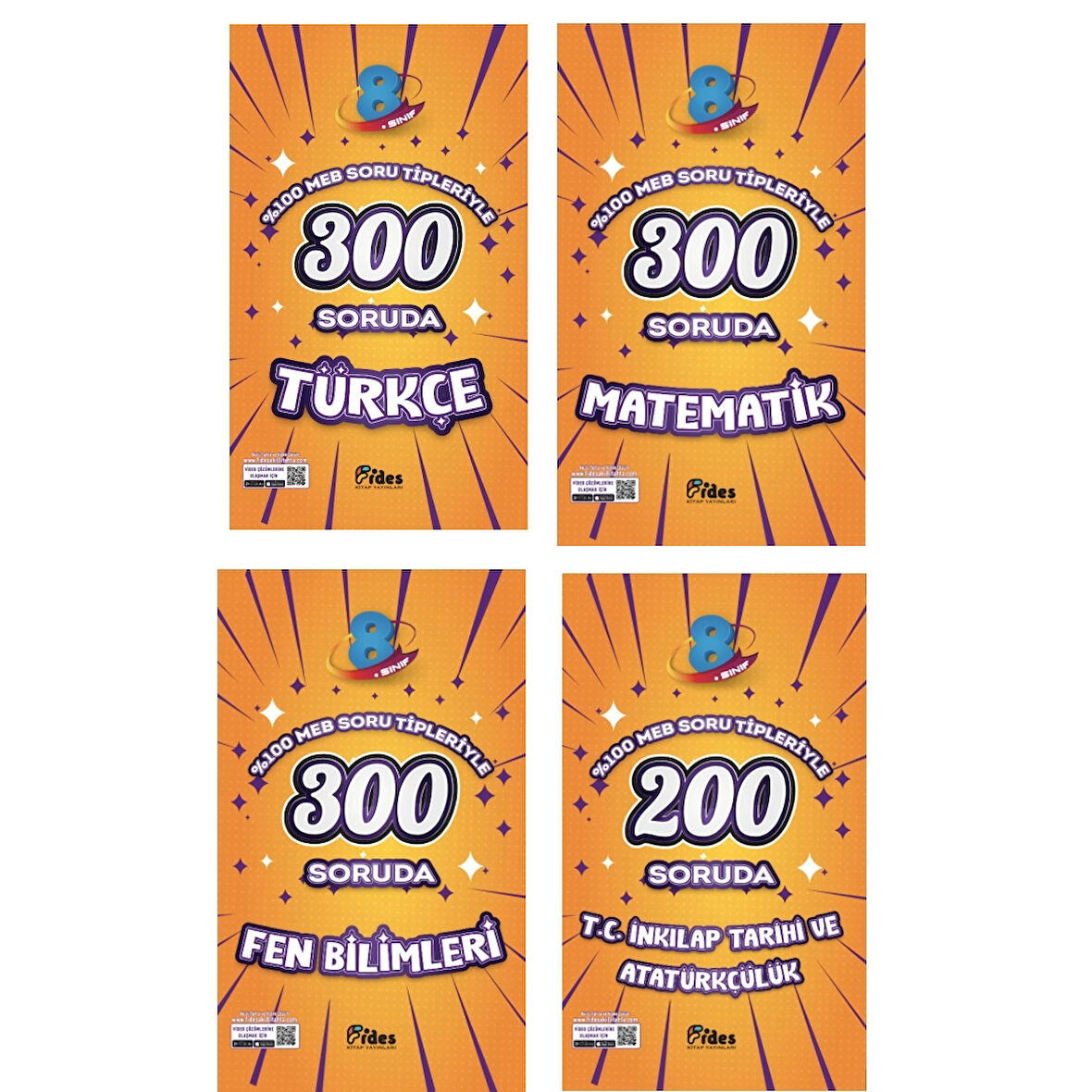 FİDES YAYINLARI 8.SINIF %100 MEB Soru Tipleriyle Türkçe + Matematik + Fen Bilimleri + İnkılap Denemeleri (4 Kitap)