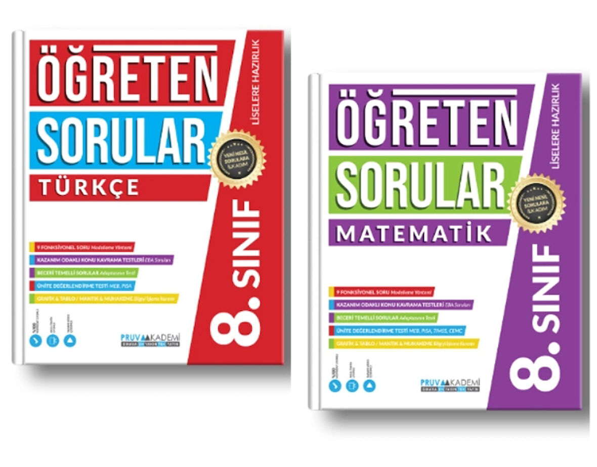 PRUVA AKADEMİ YAYINLARI 8.SINIF ÖĞRETEN SORULAR TÜRKÇE + MATEMATİK