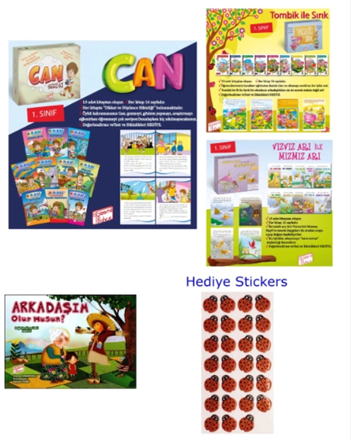 GİZEMLİ BAHÇE 1.SINIF CAN HİKAYE SERİSİ - ARKADAŞIM OLURMUSUN - TOMBİK İLE SIRIK - VIZ VIZ ARI İLE MIZ MIZ ARI 4'LÜ HİKAYE SETİ